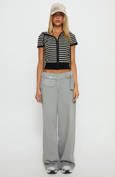 Princess Polly Kahlee Stripe Short Sleeve Zip Hoodie In Black