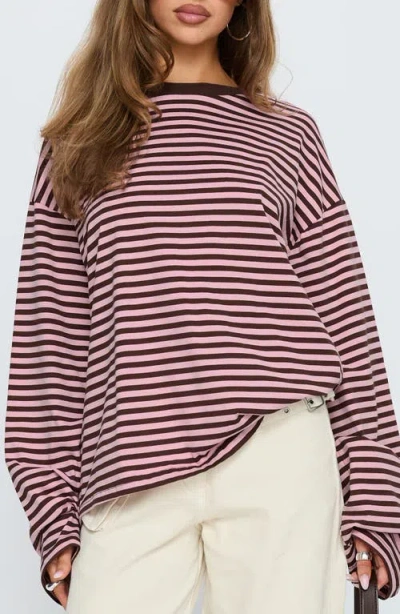 Princess Polly Settle Down Stripe Oversize T-shirt In Blue