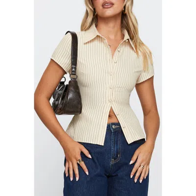 Princess Polly Lift Off Pinstripe Button-up Shirt In Neutral