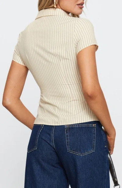 Princess Polly Lift Off Pinstripe Button-up Shirt In Neutral