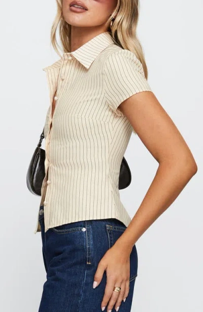 Princess Polly Lift Off Pinstripe Button-up Shirt In Neutral