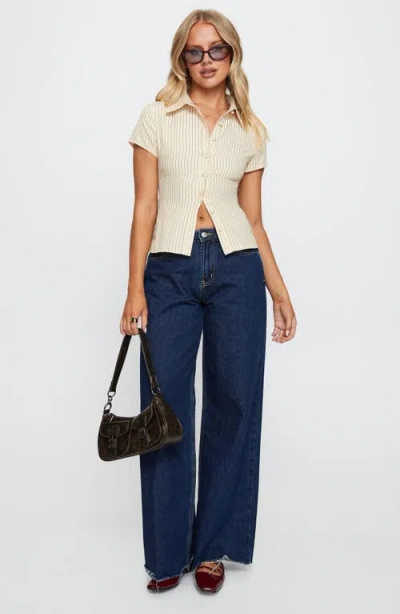 Princess Polly Lift Off Pinstripe Button-up Shirt In Neutral