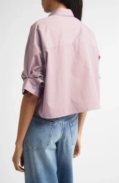 Twp Next Ex Stripe Cotton Crop Button-up Shirt In Pink