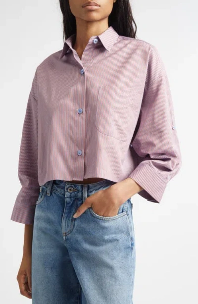 Twp Next Ex Stripe Cotton Crop Button-up Shirt In Pink