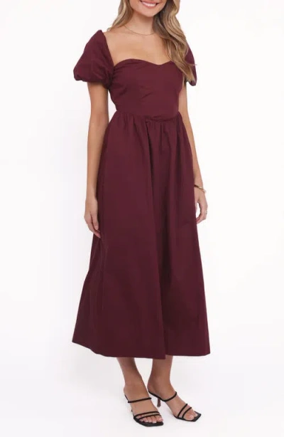 Petal And Pup Petal & Pup Remira Puff Sleeve Midi Dress In Brown