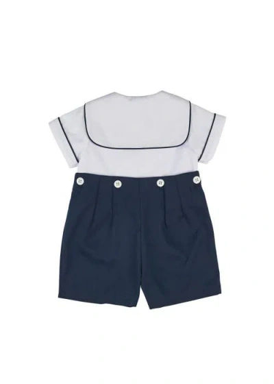 Florence Eiseman Navy Pique Button On Shortall In Blue
