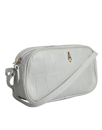 Pre-owned Aniye By White Croc Print Leather Crossbody Sling Women's Bag ()