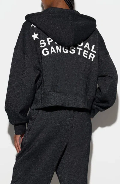 Spiritual Gangster Luna Shimmer Cotton Blend Zip Graphic Hoodie In Black