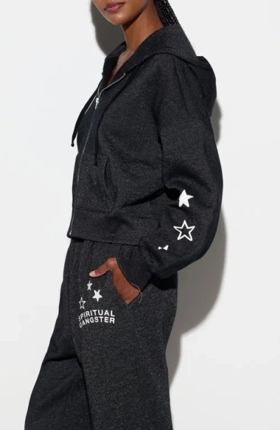 Spiritual Gangster Luna Shimmer Cotton Blend Zip Graphic Hoodie In Black