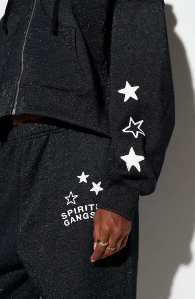 Spiritual Gangster Luna Shimmer Cotton Blend Zip Graphic Hoodie In Black