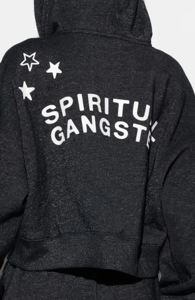 Spiritual Gangster Luna Shimmer Cotton Blend Zip Graphic Hoodie In Black
