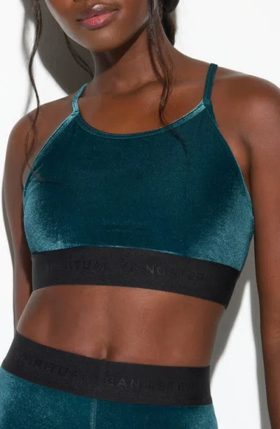 Spiritual Gangster Shiloh Velour Sports Bra In Blue