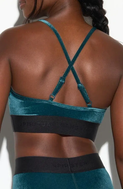 Spiritual Gangster Shiloh Velour Sports Bra In Blue