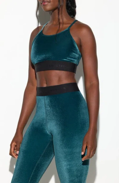 Spiritual Gangster Shiloh Velour Sports Bra In Blue