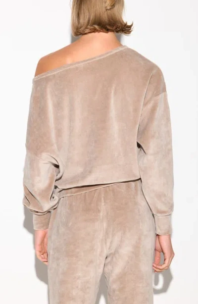 Spiritual Gangster Ava Off The Shoulder Velour Sweatshirt In Neutral