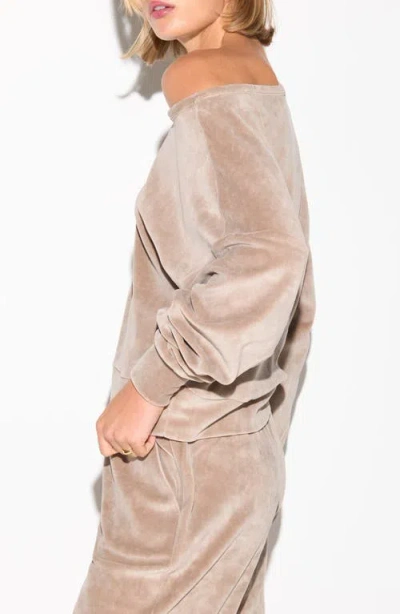 Spiritual Gangster Ava Off The Shoulder Velour Sweatshirt In Neutral