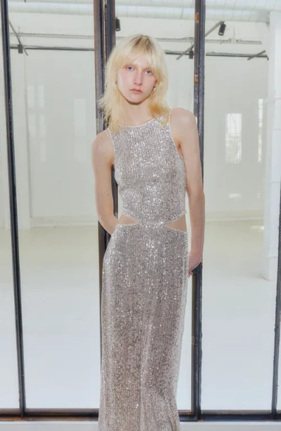 Saemdi Cut Out Sequin Dress In Gold