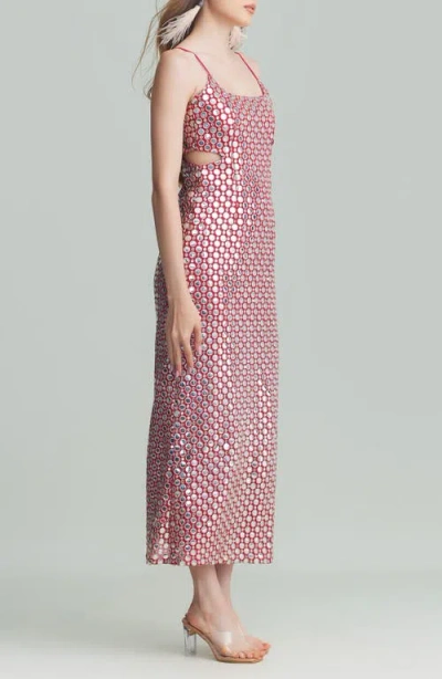 Holichic Lily Foil Embroidery Sheath Dress In Pink