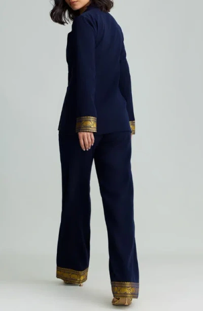 Holichic Mila Metallic Contrast Cuff Blazer In Blue