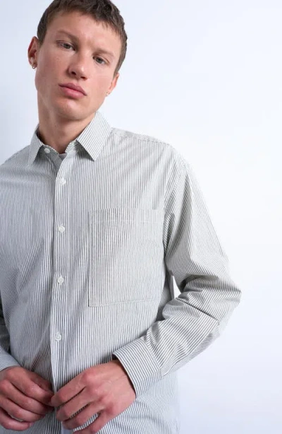 Topman Oversize Stripe Button-up Shirt In Gray