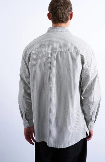Topman Oversize Stripe Button-up Shirt In Gray