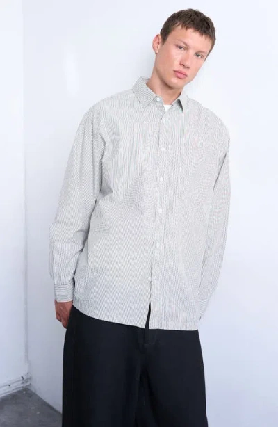 Topman Oversize Stripe Button-up Shirt In Gray