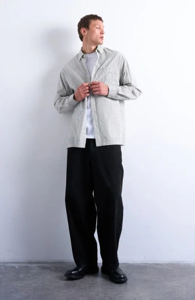 Topman Oversize Stripe Button-up Shirt In Gray