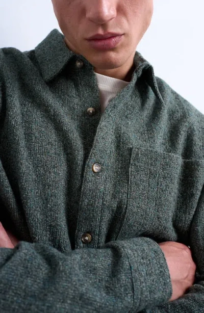 Topman Marl Textured Cotton Button-up Shirt In Green