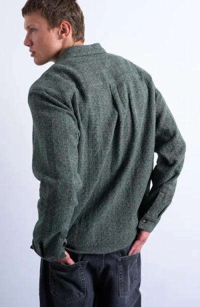 Topman Marl Textured Cotton Button-up Shirt In Green