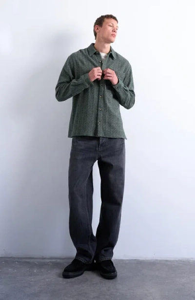 Topman Marl Textured Cotton Button-up Shirt In Green