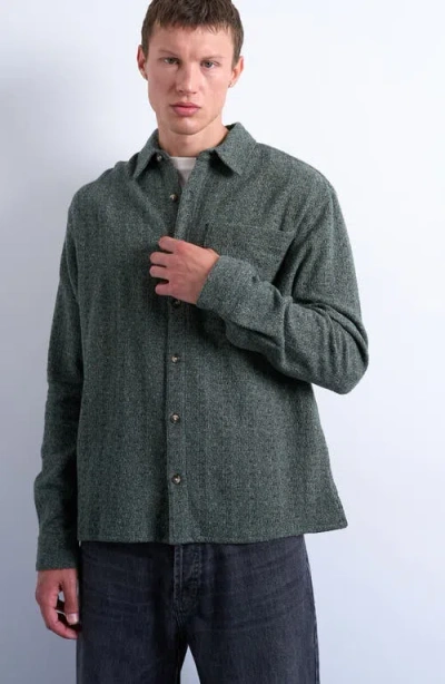 Topman Marl Textured Cotton Button-up Shirt In Green