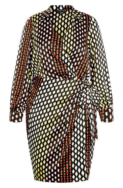 City Chic Marlowe Abstract Print Faux Wrap Dress In Multi