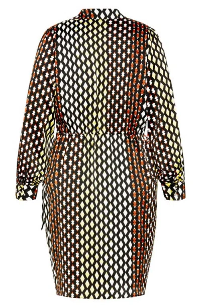 City Chic Marlowe Abstract Print Faux Wrap Dress In Multi
