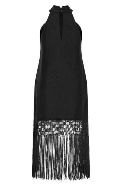 City Chic Calypso Fringe Maxi Dress In Black