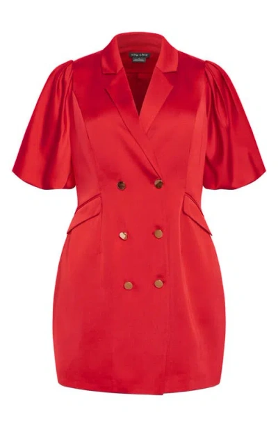City Chic Julissa Short Sleeve Satin Blazer Dress In Red
