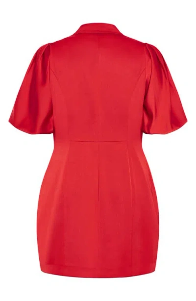 City Chic Julissa Short Sleeve Satin Blazer Dress In Red