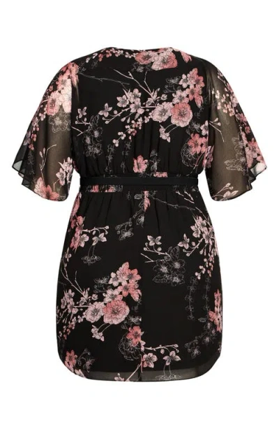 City Chic Bold Blossom Belted Floral Dress In Black