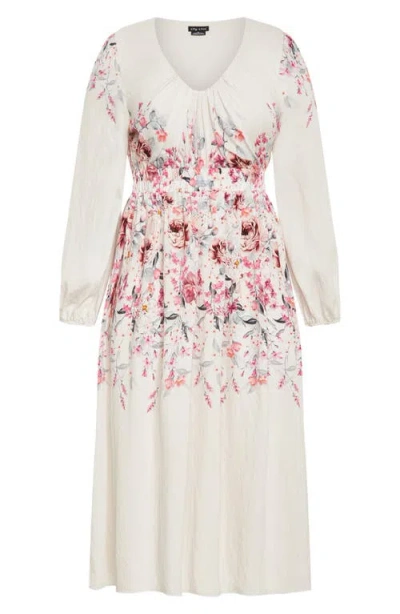 City Chic Keyla Floral Long Sleeve Maxi Dress In Gray