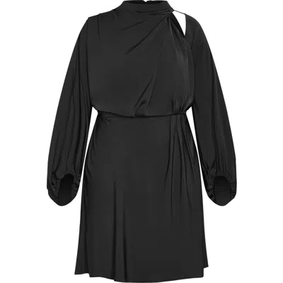 City Chic Jaylee Shoulder Cutout Long Sleeve Dress In Black