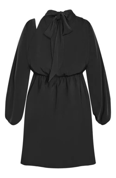 City Chic Jaylee Shoulder Cutout Long Sleeve Dress In Black
