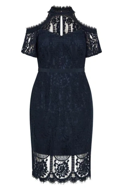 City Chic Pippa Cutout Lace Overlay Cocktail Midi Dress In Blue