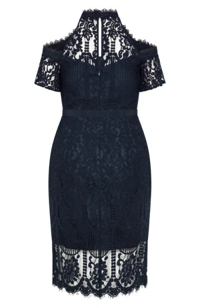 City Chic Pippa Cutout Lace Overlay Cocktail Midi Dress In Blue