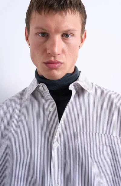 Topman Relaxed Fit Stripe Cotton Button-up Shirt In Gray