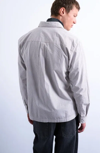 Topman Relaxed Fit Stripe Cotton Button-up Shirt In Gray