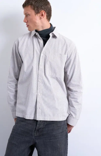 Topman Relaxed Fit Stripe Cotton Button-up Shirt In Gray