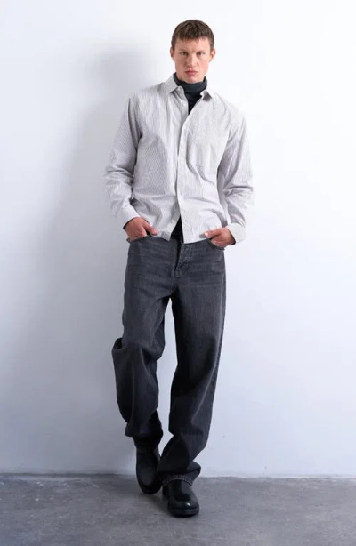 Topman Relaxed Fit Stripe Cotton Button-up Shirt In Gray