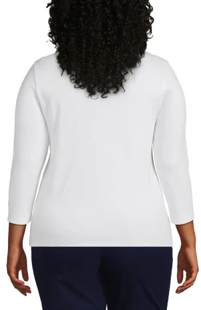 Lands' End 3/4 Sleeve Supima Cotton Polo Shirt In White