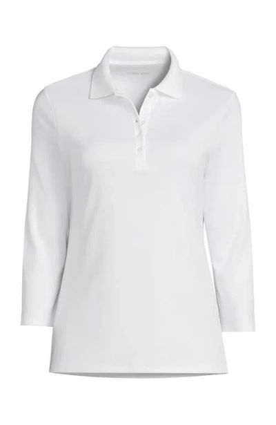 Lands' End 3/4 Sleeve Supima Cotton Polo Shirt In White