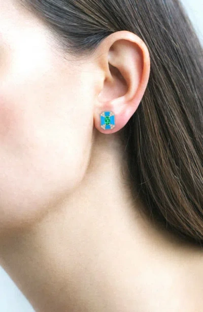 Goshwara Queen Octagon Emerald & Diamond Earrings In Blue