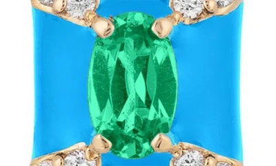 Goshwara Queen Octagon Emerald & Diamond Earrings In Blue